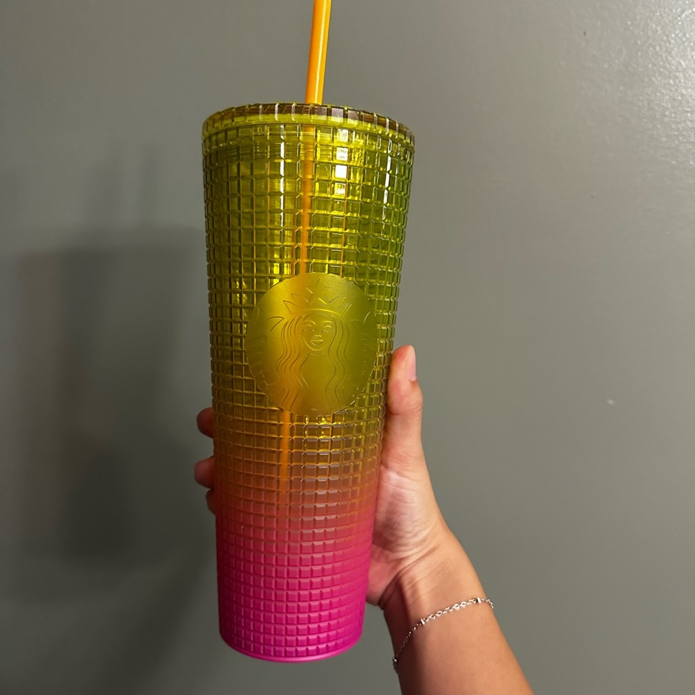 Starbucks Yellow to Pink Ombre Studded Reusable Cold Cup with Straw